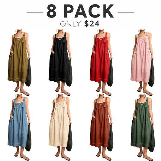 Women's Barrel Midi Dress Sleeveless Strappy Maxi Dress with Big Pockets