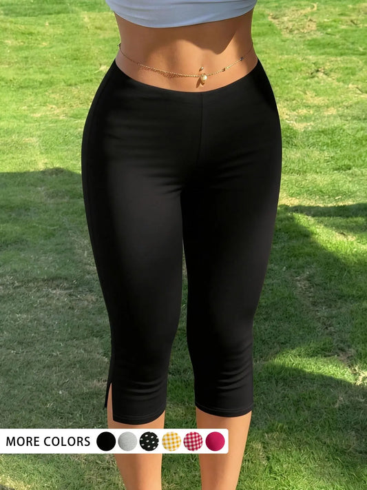 Women’s Slim-Fit Side-Slit Capri Leggings